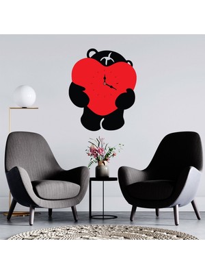 Deko Gonya Kalpli Ayı Tasarım Ahşap Duvar Saati