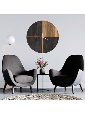 Deko Gonya Iki Renk  Desenli Ahşap Duvar Saati