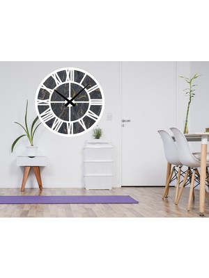 Deko Gonya Mermer Desenli Dekoratif   Ahşap Duvar Saati