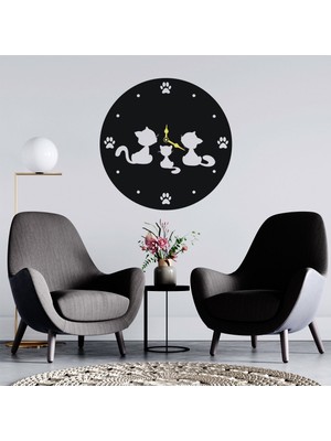 Deko Gonya Kedili ve Pati  Temalı  Ahşap Duvar Saati