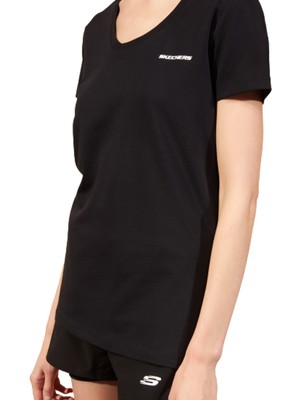 Skechers Graphic Tee W V Neck T-Shirt Kadın Siyah Tshirt - S202215-001