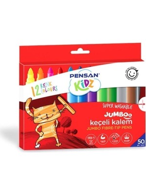 Pensan Jumbo Keçeli Kalem Boya Yıkanabilir 12 Renk