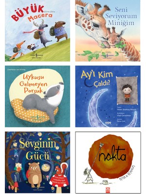 Büyük Macera + Seni Seviyorum Miniğim + Uykusu Gelmeyen Porsuk + Ay'ı Kim Çaldı?+ Sevginin Gücü + Nokta (Peter Reynolds) / 6 Kitap Çocuk Masalları Seti