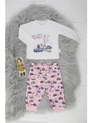 Lajunya %100 Pamuk Araba Baskılı Kız Bebek Pijama Takımı