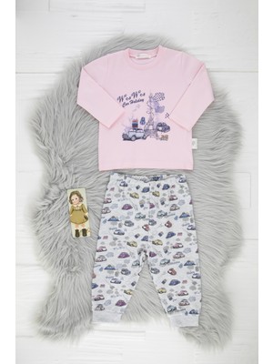 Lajunya %100 Pamuk Araba Baskılı Kız Bebek Pijama Takımı
