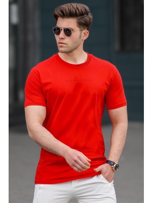 Madmext Kırmızı Erkek Baskılı Tişört 5258