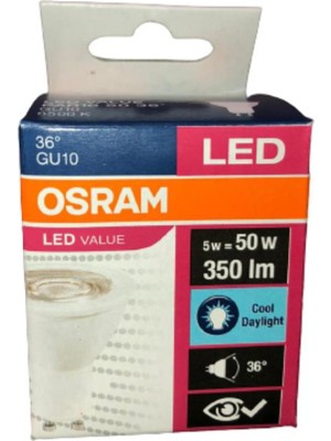 Osram LED Value 5W = 50W GU10 LED Ampul 10 Adet BEYAZ IŞIK 6500K  LED Spot Ampul
