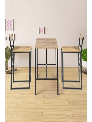 RetoDesign Siyah Metal Ayaklı Yemek Bar Masası Takımı