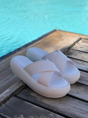 Shoemark Hello Kalın Şerit Beyaz Kadın Terik
