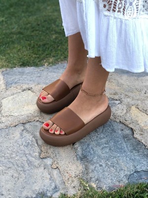 Shoemark Jill Kalın Şerit Camel Kadın Sandalet