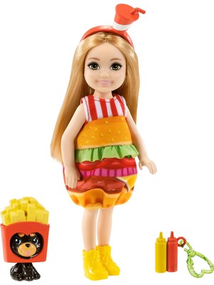 Barbie Kostümlü Chelsea ve Hayvancığı Oyun Setleri Burger Kostümü GRP69
