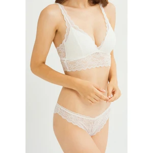 Kadın Ekru Desteksiz Dantelli Sütyen Takımı Bralet Takımı 301