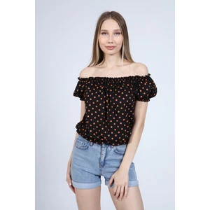 Kadın Siyah Madonna Yaka Beli Lastikli Bluz