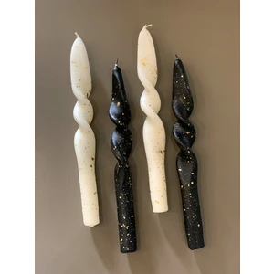 Gizemli Home 4 Lü Set Siyah Altın Yaldız  - Krem Altın Yaldız Burgulu Şamdan Mumu