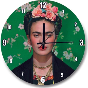 Cakatablo Frida Kahlo Yeşil Zeminde Duvar Saati