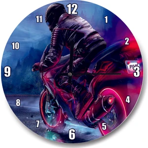 Cakatablo Racing Motorsiklet Illüstrasyon Duvar Saati