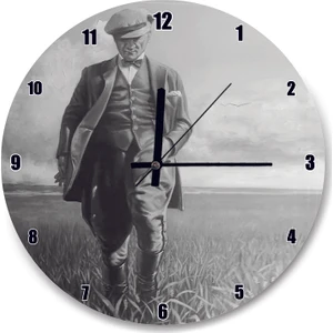 Cakatablo Siyah Beyaz Buğday Tarlasındaki Atatürk Duvar Saati