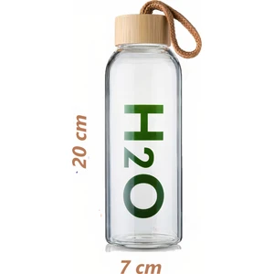 H2O Borosilikat Cam Matara Bambu Vakum Kapaklı Su Şişesi Suluk