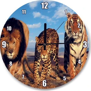 Cakatablo Aslan Leopar ve Kaplan Kompozisyon Duvar Saati
