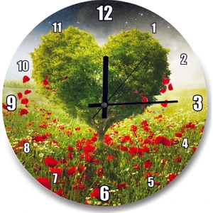 Cakatablo Gelincik Tarlası Kalp Şeklinde Ağaç Duvar Saati