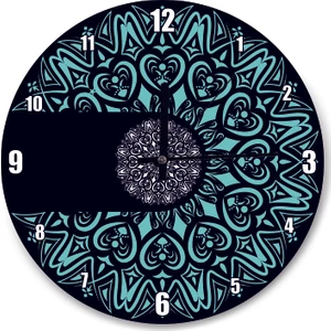 Cakatablo Siyah Zeminde Mavi Motifli Duvar Saati