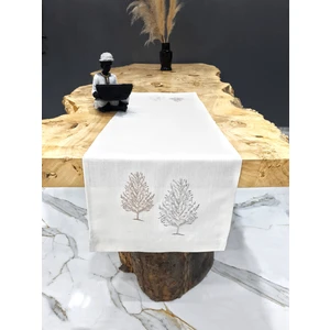 Tanem Home Ağaç Desen Bej 40 x 140 cm Nakışlı Runner