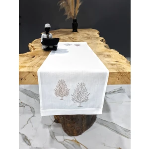 Tanem Home Ağaç Desen Krem Rengi 40 x 140 cm Nakışlı Runner