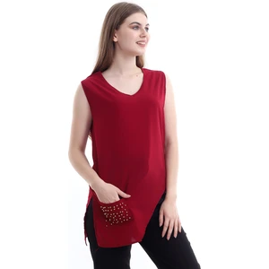 Self Clothing Kadın Bordo V Yaka Cep ve Yırtmaç Detaylı
