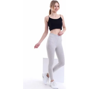 Self Clothing Kadın Flamlı Açık Gri Penye Kumaş Tayt Yüksek Bel SLF1291