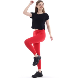 Self Clothing Kadın Kırmızı Penye Kumaş Tayt Yüksek Bel SLF1290
