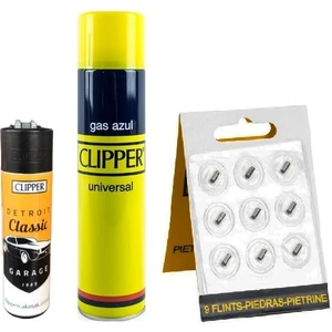 Clipper Arabalar Serisi Taşlı Çakmak + Çakmak Gazı + 9'lu Çakmak Taşı