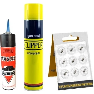 Clipper Arabalar Serisi Taşlı Çakmak + Çakmak Gazı + 9'lu Çakmak Taşı