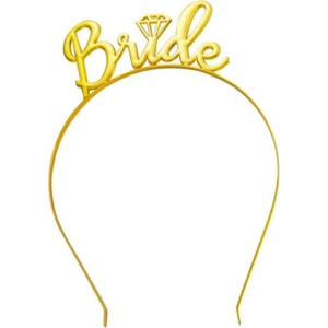 Metal Altın Renk Tek Taş Bride Yazılı Bekarlığa Veda Tacı