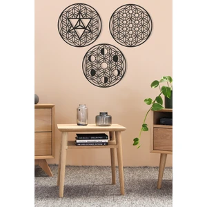 Unt Kutsal Geometri 3'lü Set Yaşam Çiçeği Merkaba Ay Evreleri Duvar Dekoru Ahşap Dekoratif Tablo