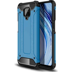 noktaks - Xiaomi Redmi Note 9 Pro - Kılıf Çift Katman Zırh Tank Crash Military Kapak - Mavi