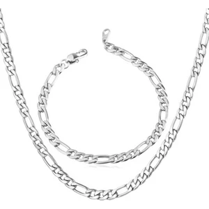 Adal Silver Erkek 925 Ayar Gümüş Figaro Kolye Bileklik Set