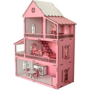 Hobi Pembe Barbie Ev Eşyalı Ahşap Oyun Evi