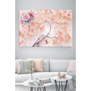 Gümüş Pembe Kabartma Çiçek Resmi, Dekoratif Kanvas Tablo, Kafe ve Bürolar Için Uygun