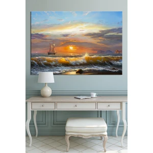 Dalgalar, Sahil ve Gemi Temalı Dekoratif Kanvas Tablo