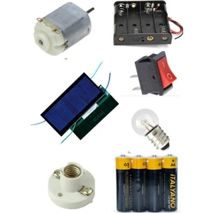 Emin İş Eğitimi Deney Seti, Güneş Paneli, Mini Motor, Pil Yatağı, Mini Ampul, Mini Duy, Düğme, Pil