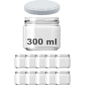 300 cc Kavanoz Metal Beyaz Konserve Kapaklı 300 ml Şeffaf Cam Kavanoz 10 Adet