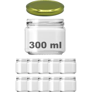 300 cc Kavanoz Metal Gold Konserve Kapaklı 300 ml Şeffaf Cam Kavanoz 10 Adet