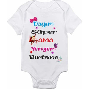 Kız Çocuk Beyaz Dayım Süper Ama Yengem Birtane Baskılı Bebek Zıbın Body