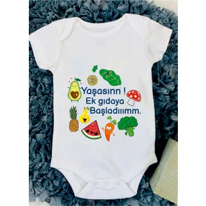 Ek Gıdaya Geçtim Baskılı Bebek Body Zıbın