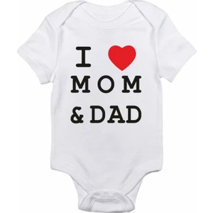 I Love Mom ve Dad Baskılı Kısa Kollu Bebek Body Zıbın