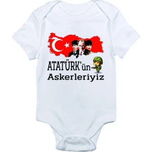 Unisex Bebek Beyaz Atatürk'ün Askerleriyiz Baskılı Zıbın Body