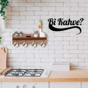 Bk Gift Doğal Ahşap Raflı Dekoratif Fincan Askılığı ve Bi Kahve Duvar Süsü-3