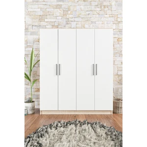 AE1059 Milano Beyaz 4 Kapaklı Gardırop 11 Raflı 2 Askılıklı