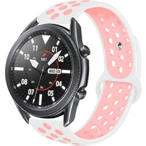 Kzy Samsung Galaxy Watch Uyumlu 46MM (22MM) Silikon Kordon - Beyaz-Pembe