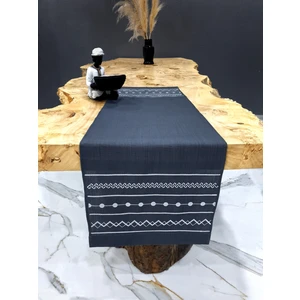 Tanem Home Otantik Desen Antrasit 40 x 140 cm Nakışlı Runner